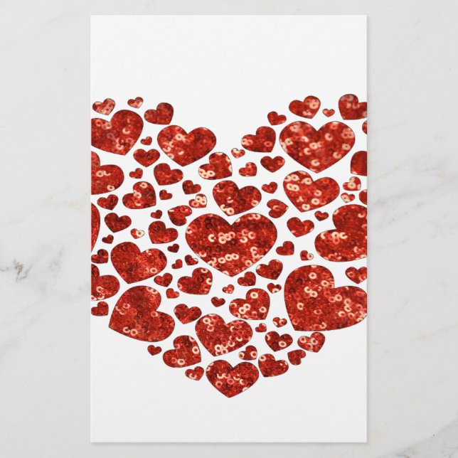 sequin valentines day heart stationery (Front)