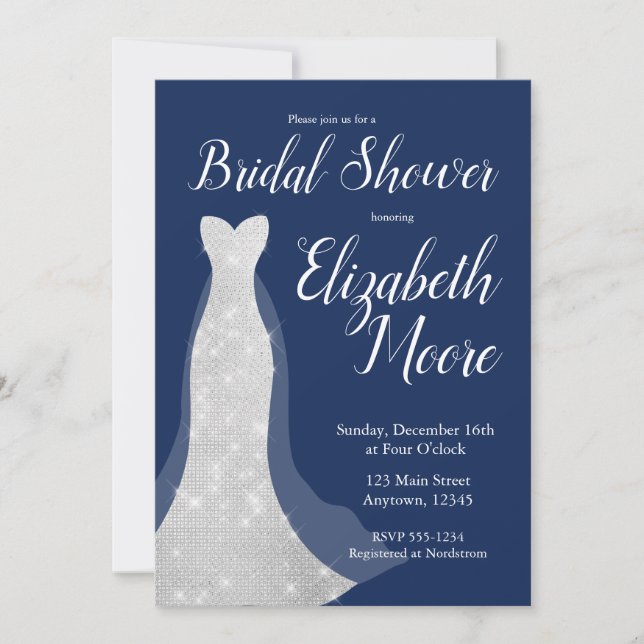 Sequin Wedding Dress Bridal Shower Invitations (Front)
