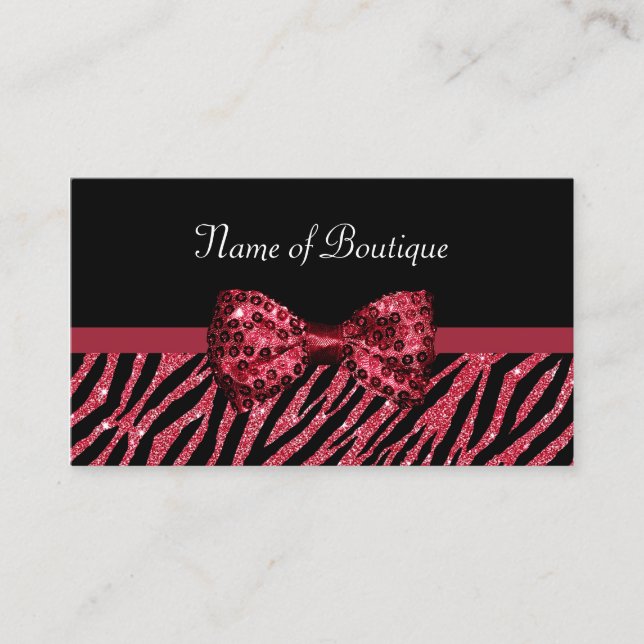 Sequin Zebra Boutique Bow Business Card (Front)