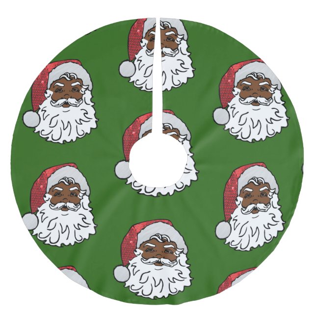 sequined black santa claus brushed polyester tree skirt (Front)