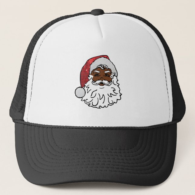 sequined black santa claus trucker hat (Front)