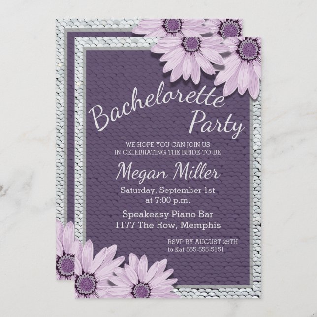 Sequins and Daisies Bachelorette Party Invitation (Front/Back)