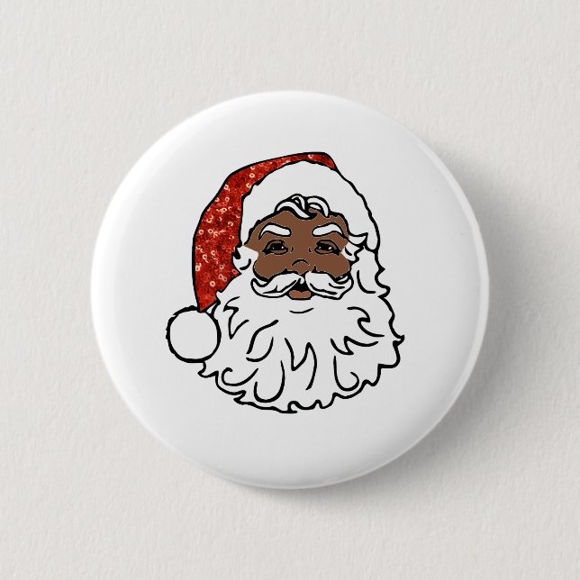 sequins black santa claus 6 cm round badge (Front)