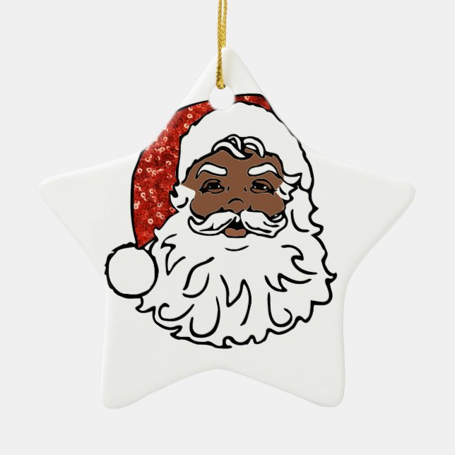 sequins black santa claus ceramic tree decoration (Front)
