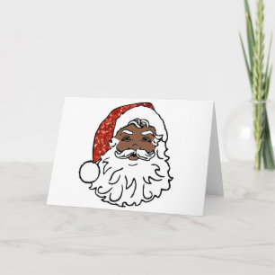 sequins black santa claus holiday card
