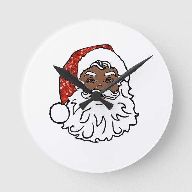 sequins black santa claus round clock (Front)
