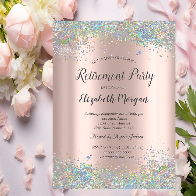 Sequins Border Rose Gold Retirement Invitation (Creator Uploaded)