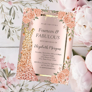 Sequins Dress Boho Flowers 40th Birthday Invitation