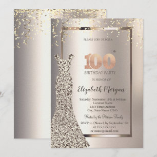 Sequins Dress Confetti Ivory 100th Birthday Invitation