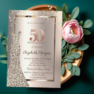 Sequins Dress Confetti Ivory 50th Birthday Invitation