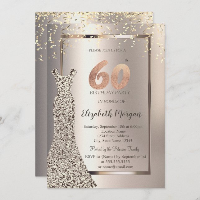 Sequins Dress Confetti Ivory 60th Birthday Invitation (Front/Back)