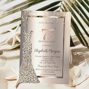 Sequins Dress Confetti Ivory 75th Birthday Invitation
