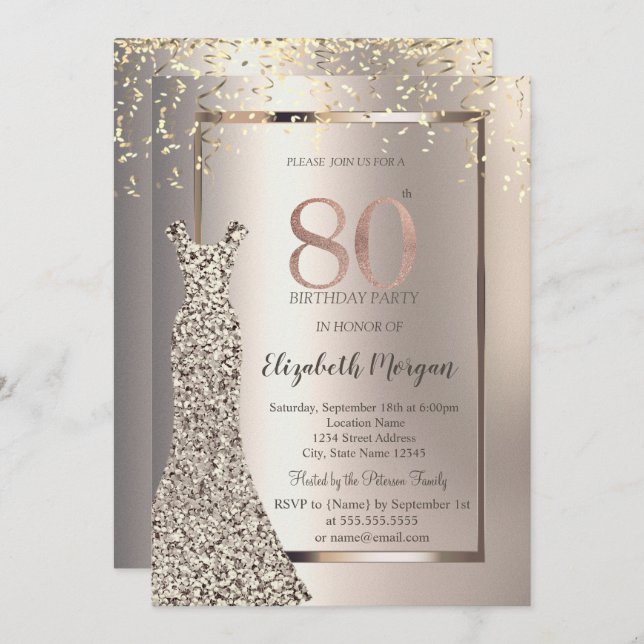 Sequins Dress Confetti Ivory 80th Birthday Invitation (Front/Back)