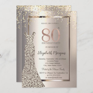 Sequins Dress Confetti Ivory 80th Birthday Invitation