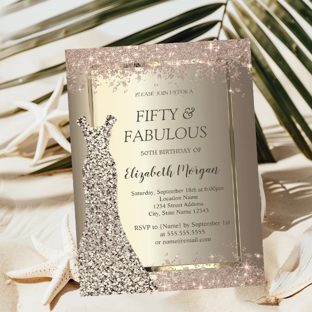Sequins Dress Glitter Confetti 50th Birthday   Invitation (Creator Uploaded)