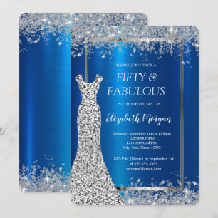 Sequins Dress Glitter Confetti Blue Metallic 50th  Invitation