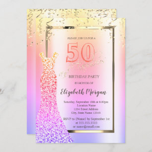 Sequins Dress Ombre 50th Birthday Invitation