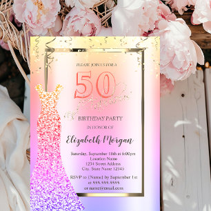 Sequins Dress Ombre 50th Birthday  Invitation
