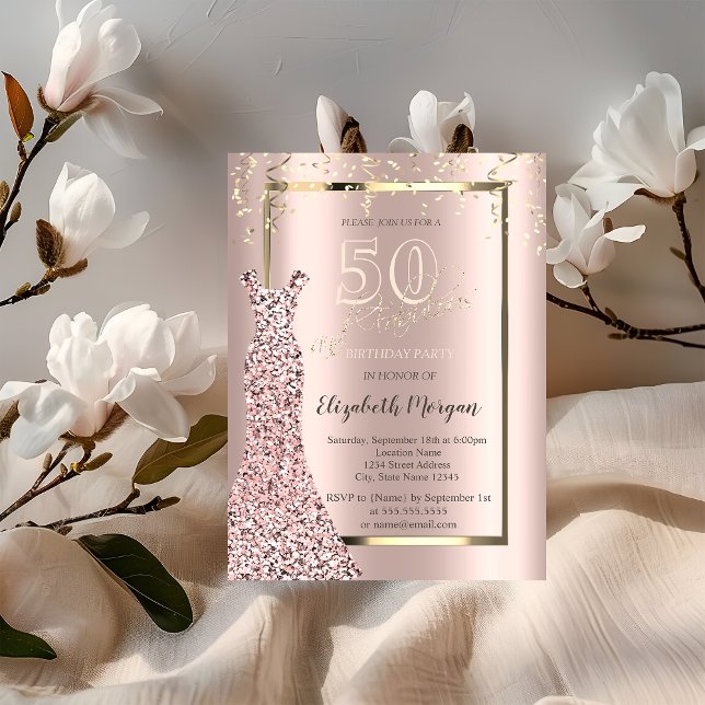 Sequins Dress Rose Gold 50th Birthday Invitation (Creator Uploaded)