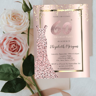 Sequins Dress Rose Gold 60th Birthday Invitation