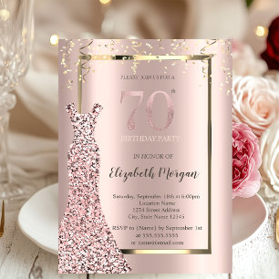 Sequins Dress Rose Gold 70th Birthday Invitation