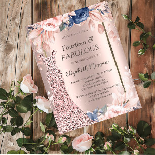 Sequins Dress Rose Gold Floral 40th Birthday Invitation