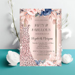 Sequins Dress Rose Gold Floral 50th Birthday   Invitation<br><div class="desc">Rose gold sequins dress and flowers on a rose gold background.</div>