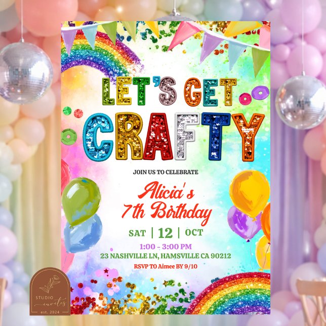 Sequins Glitter Colourful Sequin Craft Party Invitation (Creator Uploaded)