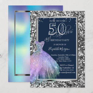 Sequins Glitter Dress Holographic 50th Birthday Invitation