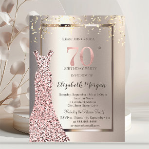 Sequins Rose Gold Dress Ivory 70th Birthday Invitation