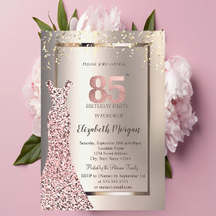 Sequins Rose Gold Dress Ivory 85th Birthday Invitation