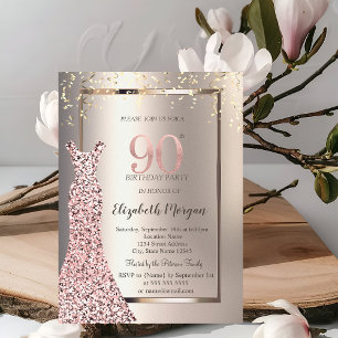 Sequins Rose Gold Dress Ivory 90th Birthday Invitation