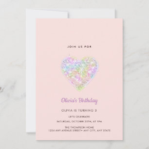 Sequins Sparkling Rainbow Heart Birthday Invitation