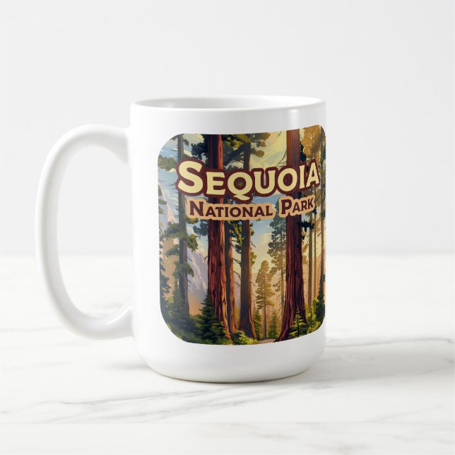 Sequoia National Park California Tree Retro  Coffee Mug (Left)