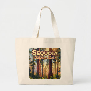 Sequoia National Park California Tree Retro  Large Tote Bag