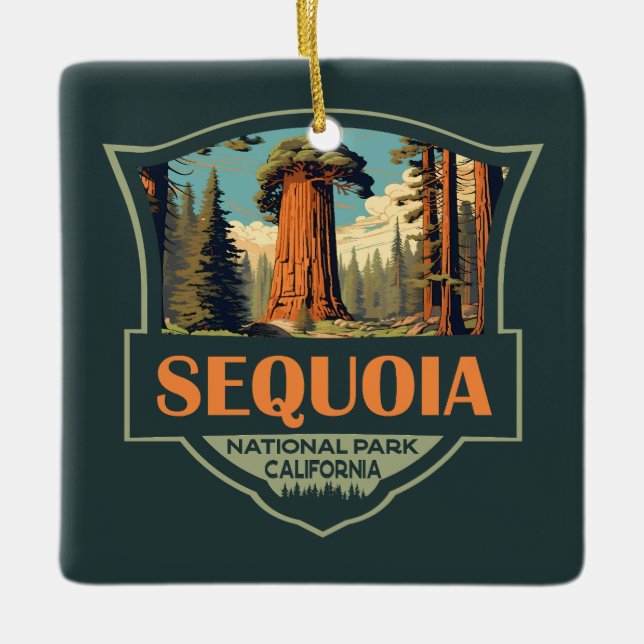 Sequoia National Park Illustration Retro Ceramic Ornament (Front)