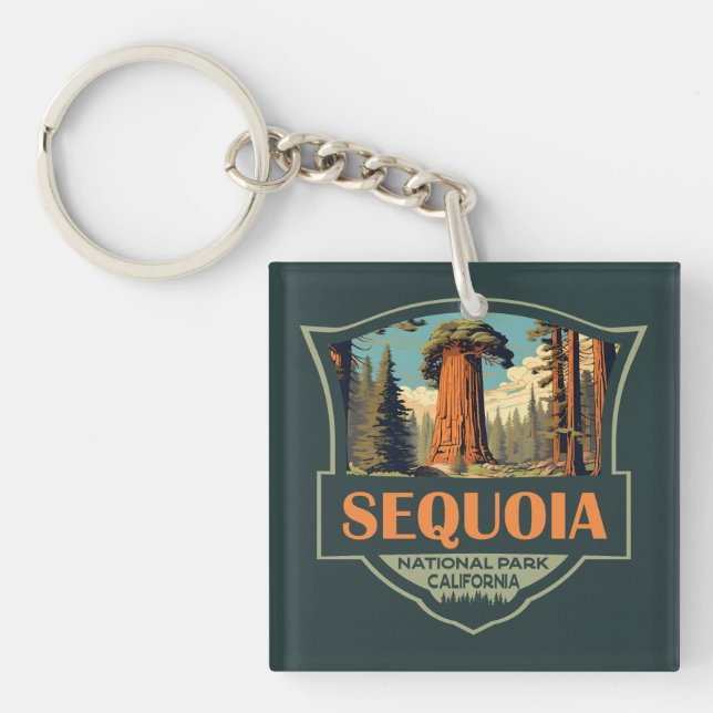 Sequoia National Park Illustration Retro Key Ring (Front)