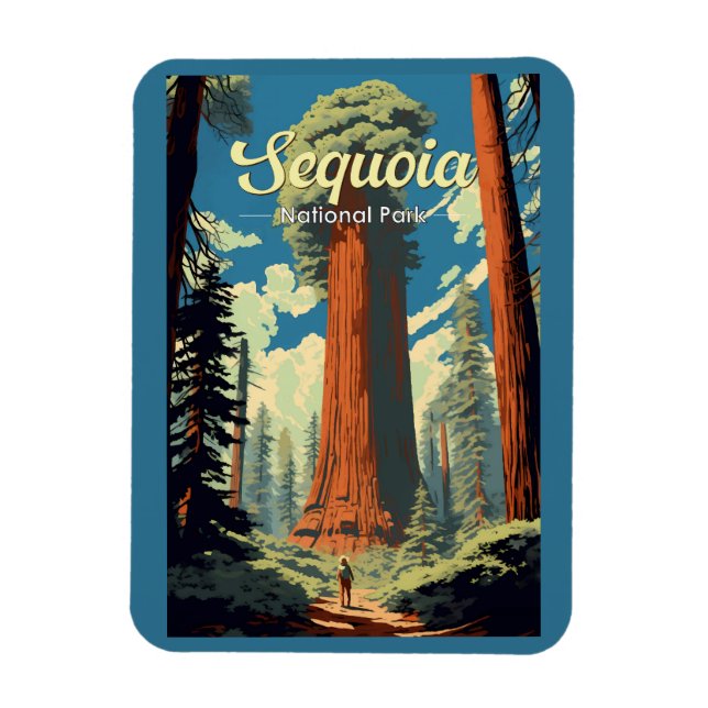 Sequoia National Park Illustration Retro Magnet (Vertical)