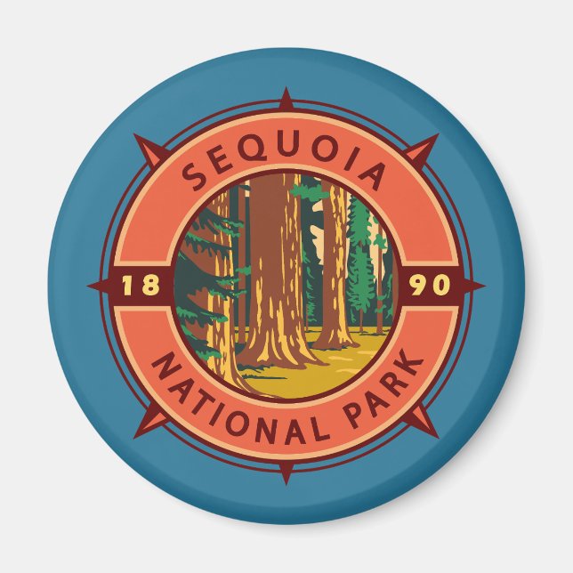 Sequoia National Park Retro Compass Emblem Magnet (Front)