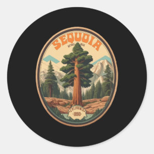 Sequoia National Park Tree Illustration Hiking Ret Classic Round Sticker