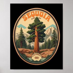 Sequoia National Park Tree Illustration Hiking Ret Poster