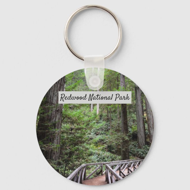 Sequoias with Wood Bridge | Redwood National Park Key Ring (Front)