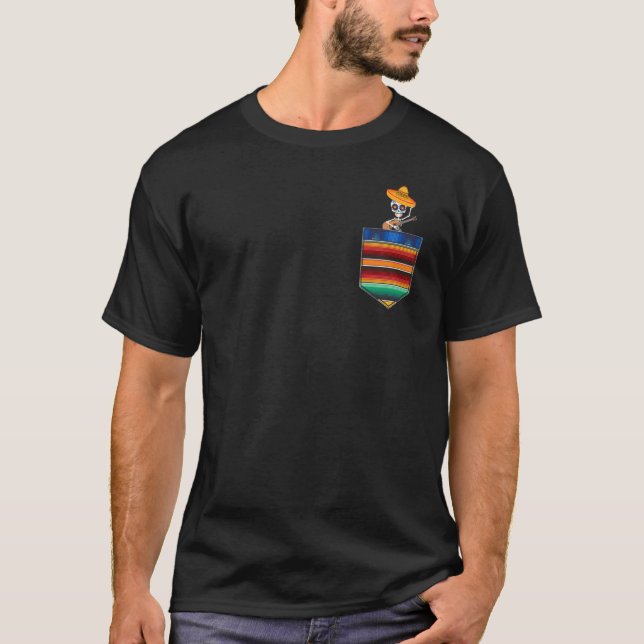 Serape Calaca Blanket Pocket Mexican Fiesta Party  T-Shirt (Front)