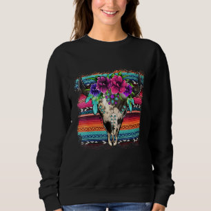 Serape Leopard Turquoise Cow Bull Skull Western Bo Sweatshirt