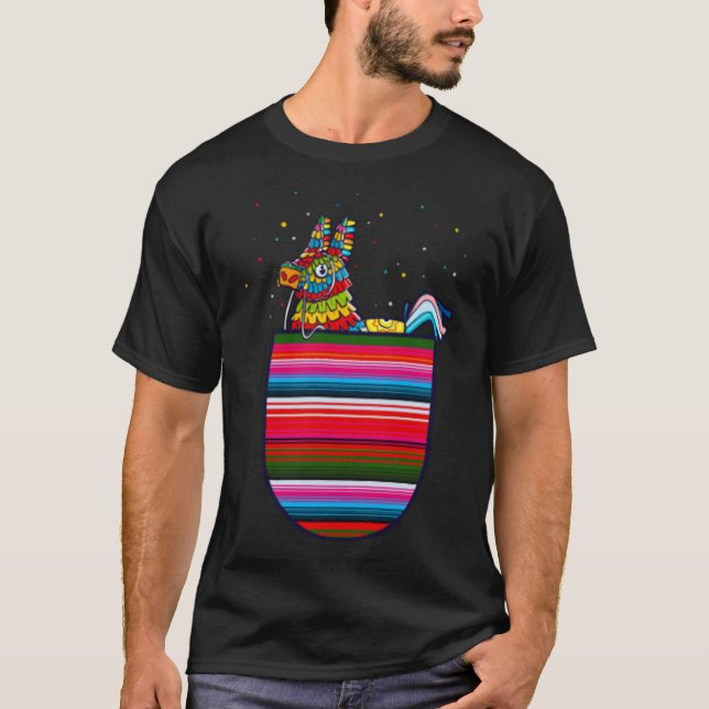 Serape Pocket Pinata Mexican Fiesta Cinco De Mayo T-Shirt (Front)