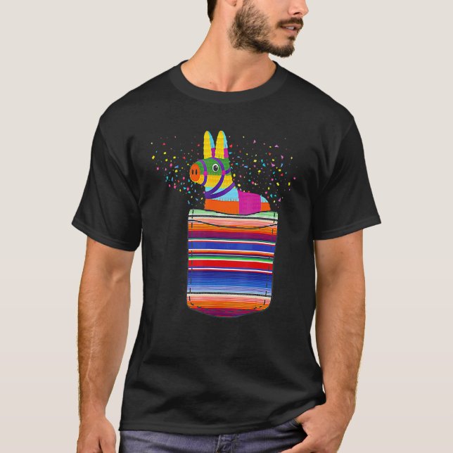 Serape Pocket Pinata Mexican Peeking Out  Mexican T-Shirt (Front)