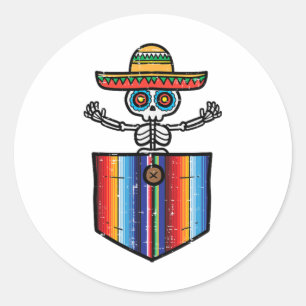 Serape Skeleton Mariachi Pocket Cinco De Mayo Mexi Classic Round Sticker