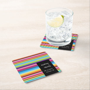 Serape Spring Stripes Wedding Square Paper Coaster