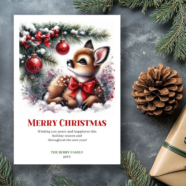 Seraphic Fawn Snowy Forest Christmas Greeting Card (Seraphic Fawn Snowy Forest Christmas Greeting Card)