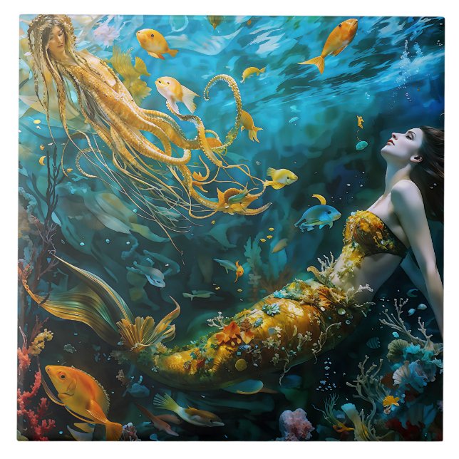 “Seraphina” – Beautiful Mystical Mermaid Ceramic Tile (Front)